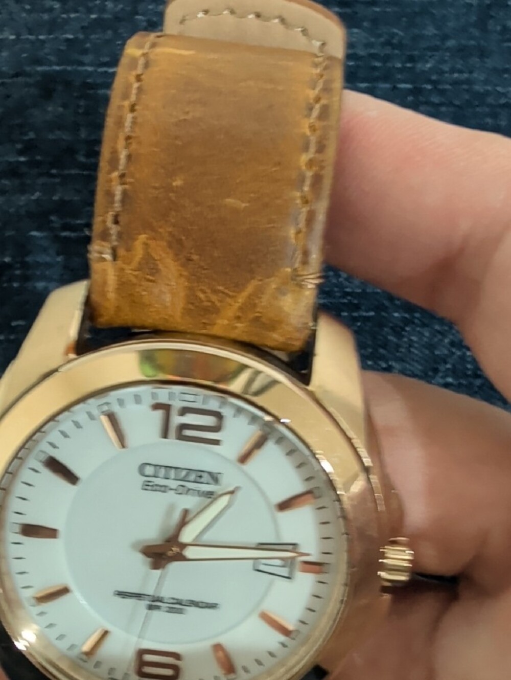 Citizen Gold Tone Watch with White Dial and Brown Strap - Picture 2 of 4